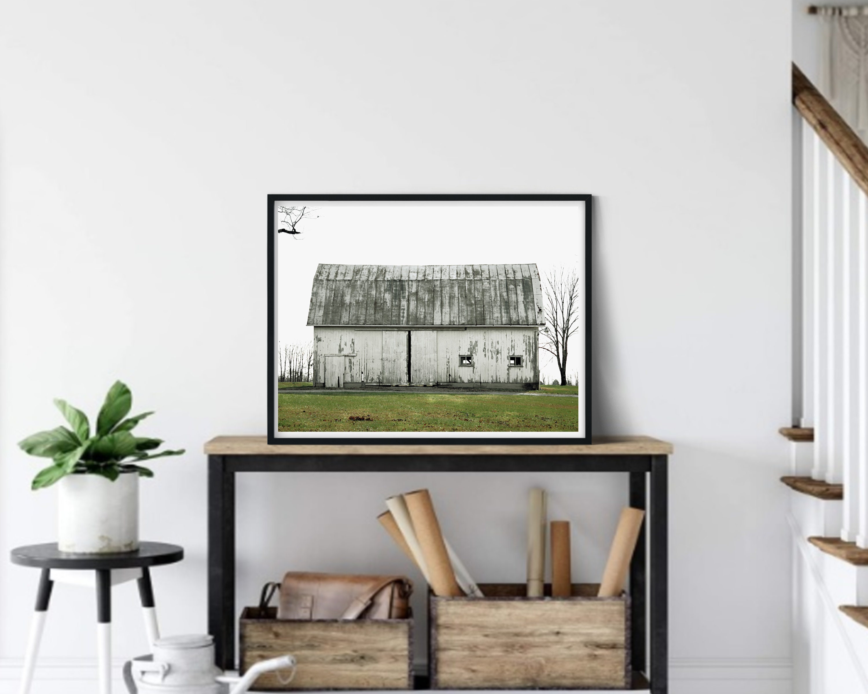 Farmhouse Printable Wall Art, Old White Barn Photo, Country Landscape ...