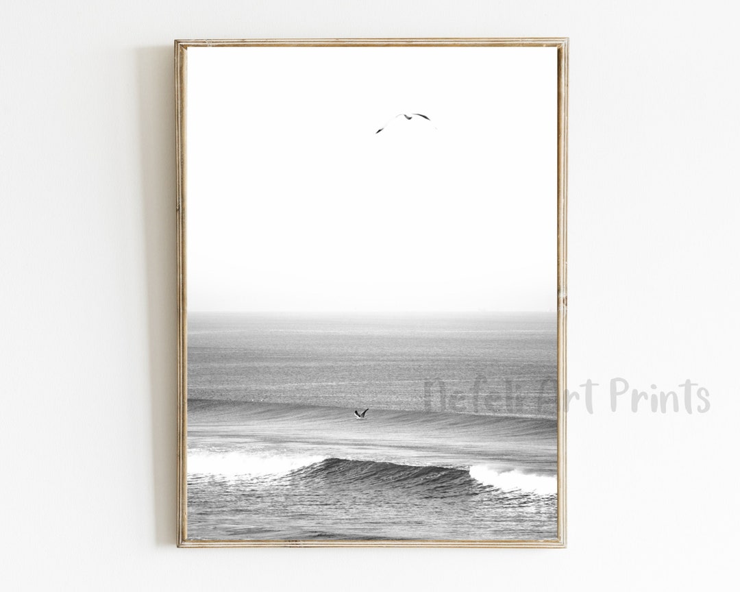 Black and White Ocean Photo Printable Wall Decor, Waves Coastal ...