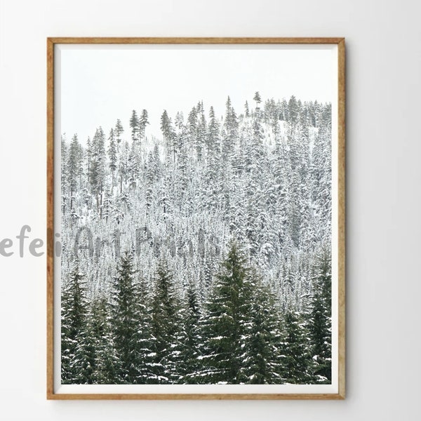 Winter Forest Snowy Printable Wall Art, Winter Wonderland Pine Trees Scandinavian Print, White Forest Nature Print, Snowy Landscape Poster