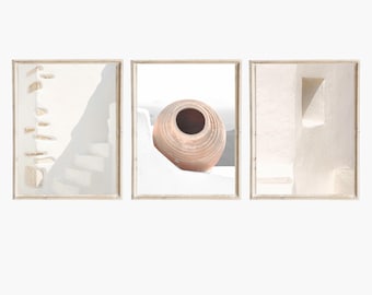 Greece Set of 3 Neutral Photo Printable Greek Island Architecture Minimalist Print Coastal Mediterranean Modern Wall Decor Travel Poster