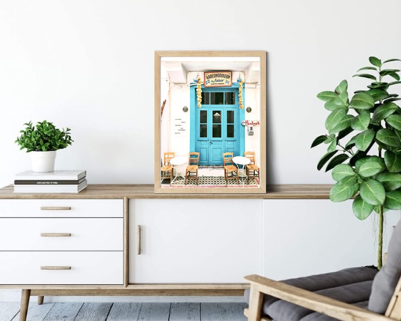 Greek Island Taverna With Blue Door Photo Printable Wall Decor Etsy