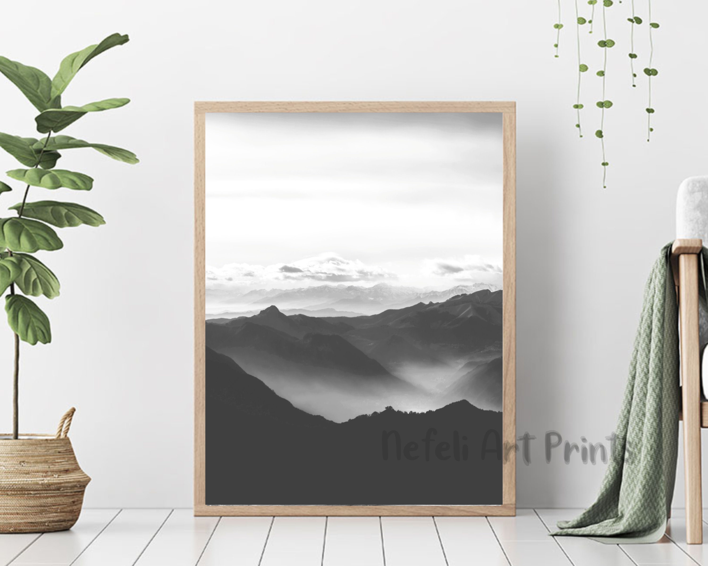 Mountain Black and White Landscape Printable Wall Art, Minimalist ...