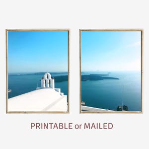 Greek Island Santorini Set of 2 Photo Printable or Mailed, Greece Coastal Scenery Diptych Prints, Minimalist Mediterranean Travel Wall Decor