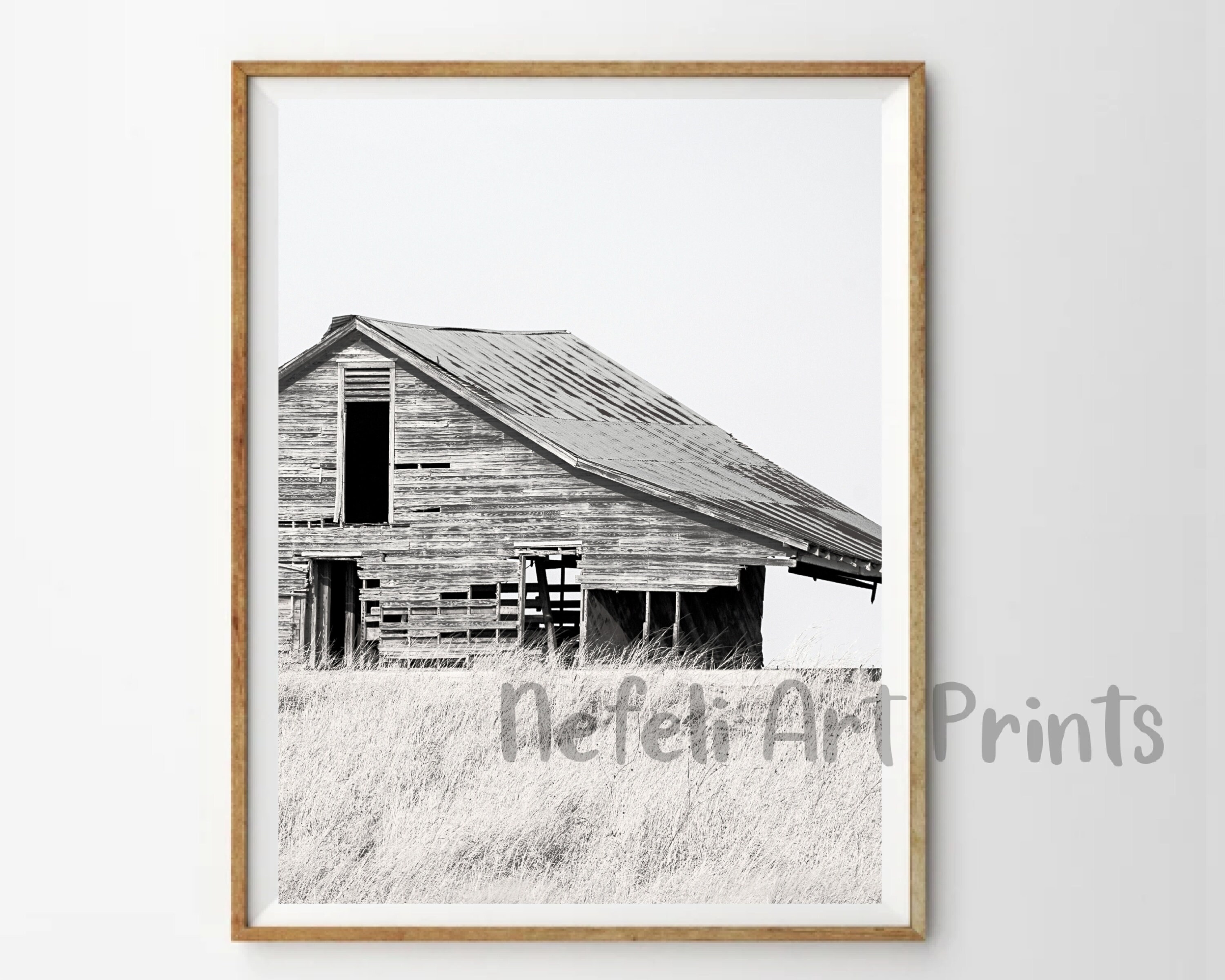Farmhouse Black and White Set of 4 Prints Mailed, Old Barn Fence Wheat ...