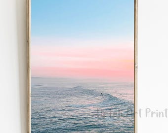 Pink Sunset Beach Photo Printable Ocean Sunset Pastel Colorful Print Blue Ocean Print Sea Sunrise Poster Coastal Wall Decor Beach Print