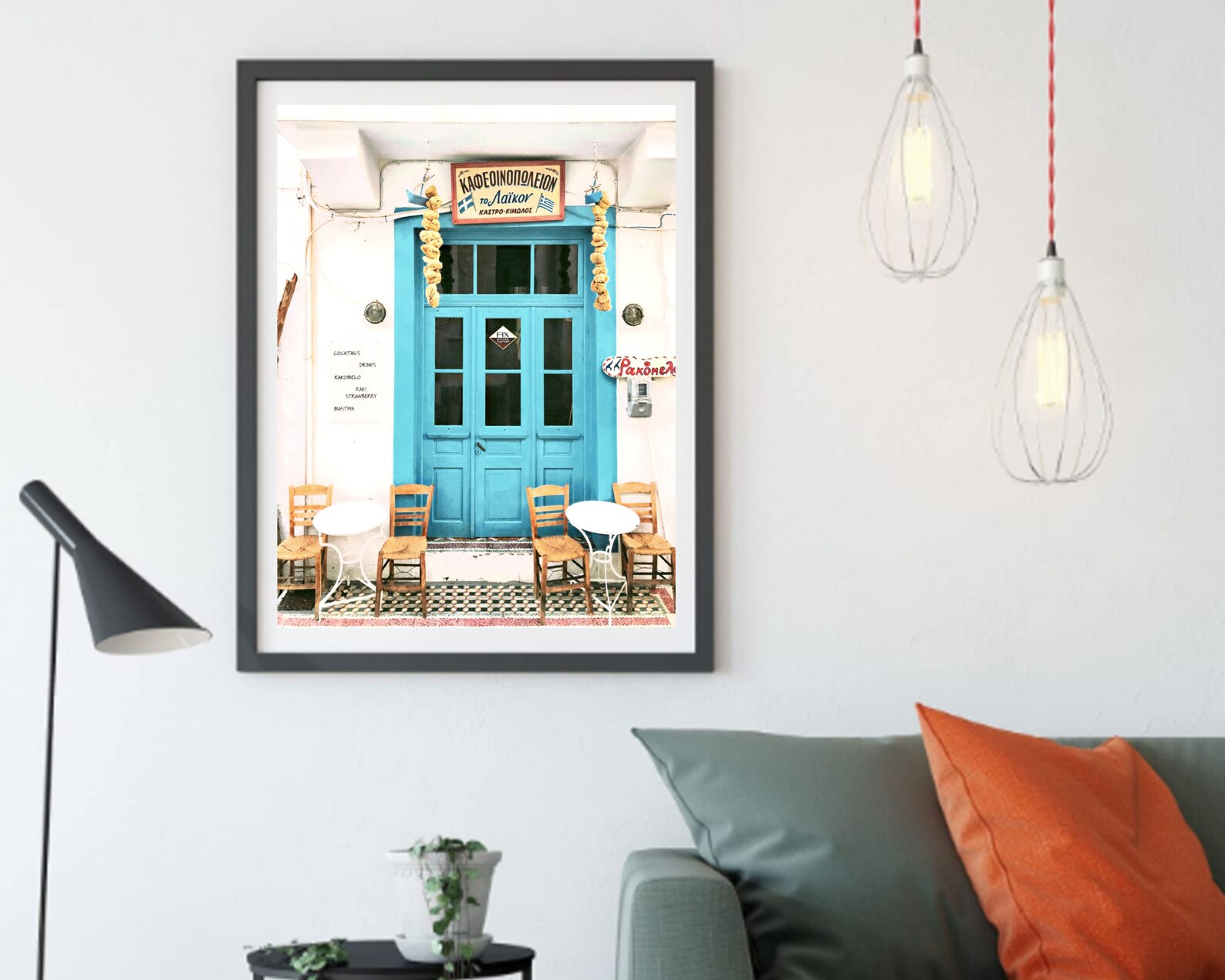 Greek Island Taverna With Blue Door Photo Printable Wall Decor Etsy