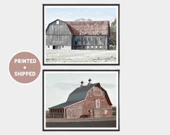 Old Red Wood Barn Set of 2 Farmhouse Printed and Shipped Wall Art Rustic Home Wall Decor Country Rural Photo Old Farm Southwest Poster