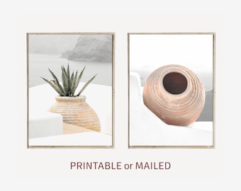 Greek Island Neutral Set of 2 Photo Printable or Mailed, Greece Architecture Minimalist Print, Coastal Mediterranean Modern Travel Wall Art
