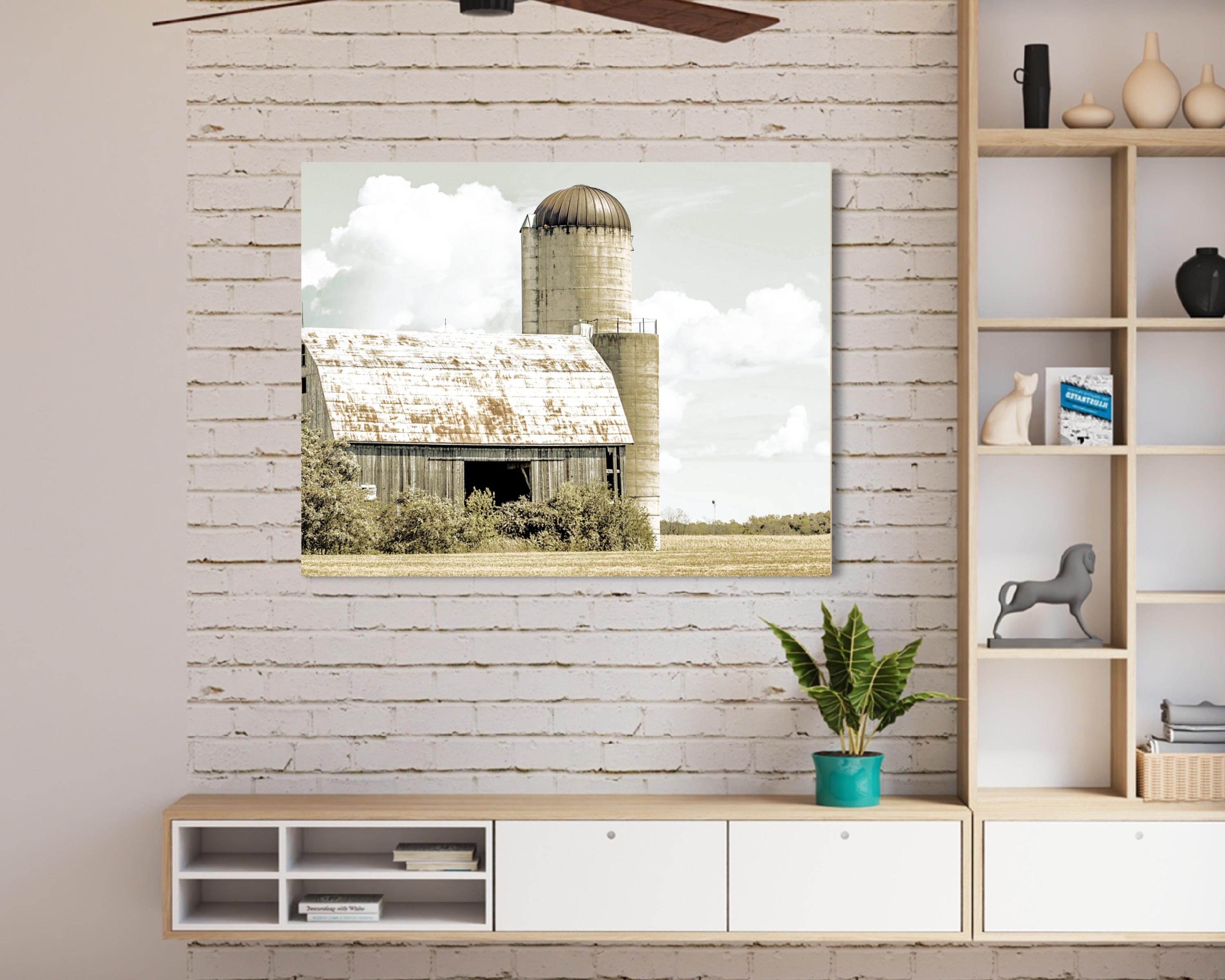 Farmhouse Barn Neutral Canvas Print Wall Art, White Barn Country Photo ...