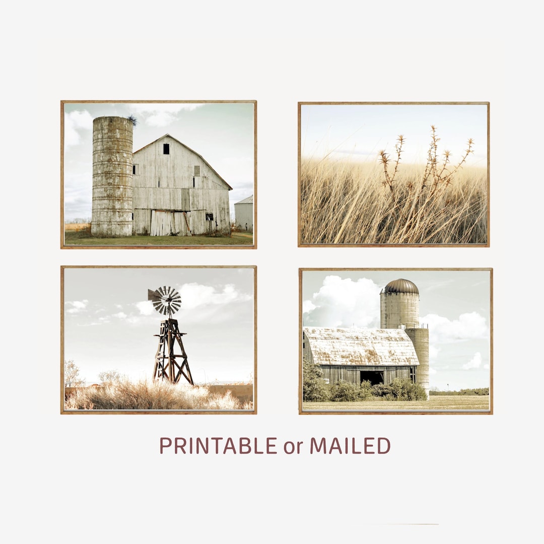 Country Farmhouse Set of 4 Photo Printable or Mailed, Old Barn Neutral ...