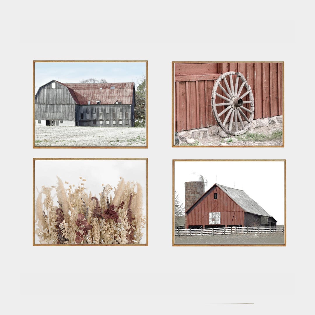 Set of 4 Farmhouse Prints Country Rustic Wall Art Printable Old Barn ...