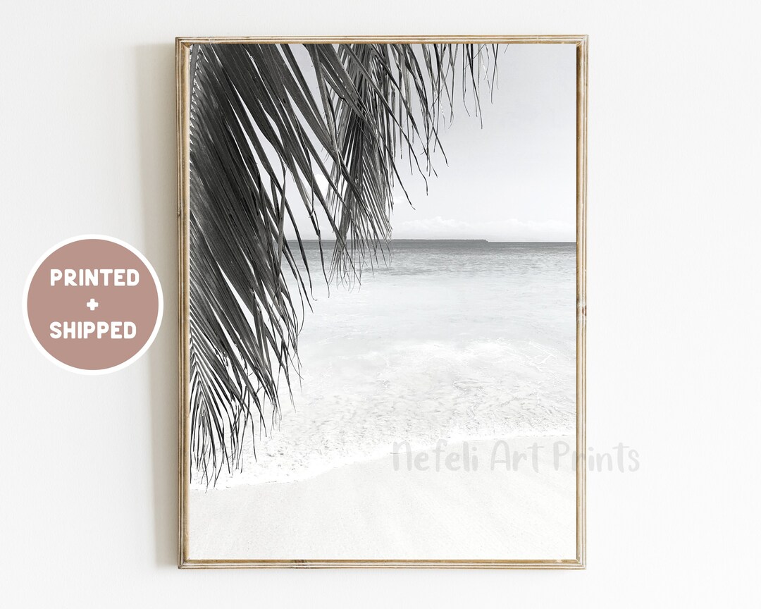 Palm Leaf Beach Black and White Beach Print Mailed, Tropical Tree