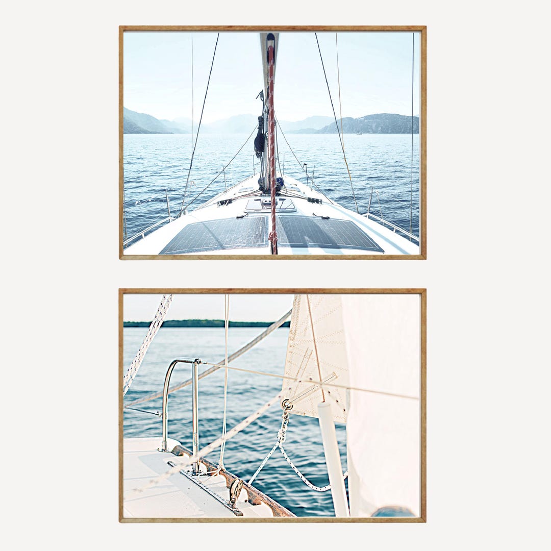 Sailing Yacht Set of 2 Photo Printable Wall Art, Sailboat Ocean Print ...