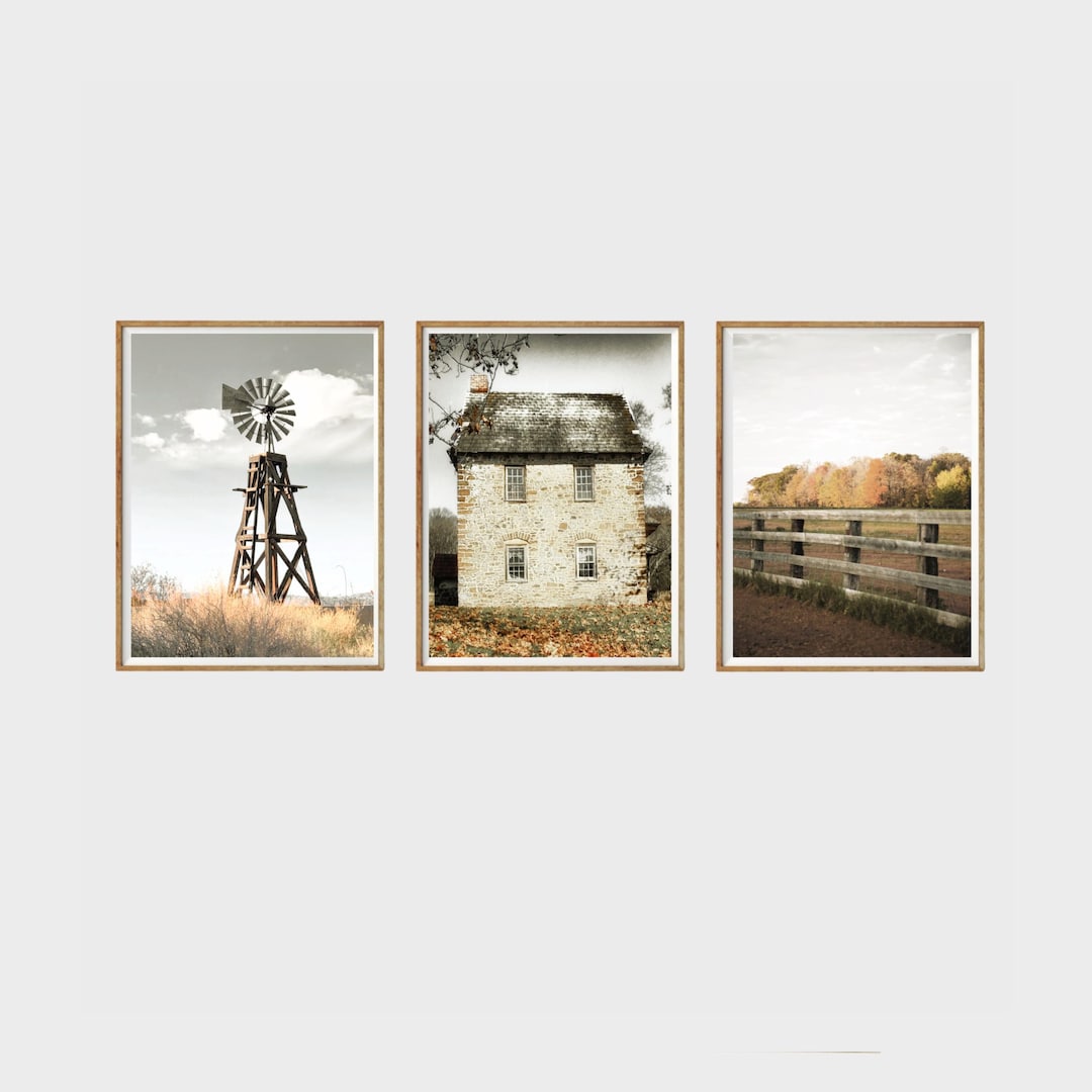 Farmhouse Rustic Set of 3 Photo Printable Wall Art Barn Windmill Fence ...