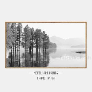 Samsung Frame Tv Art Lake Forest Black and White Instant Download Tv Art Lake Reflection Nature Landscape Digital Art Minimalist Art for Tv