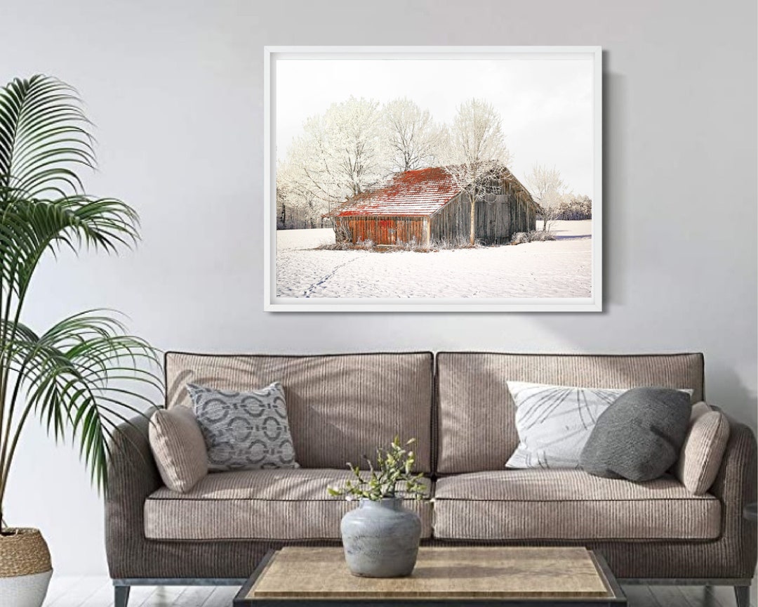 Buy Old Red Barn in Snow Printable Wall Art, Farmhouse Winter Photo ...
