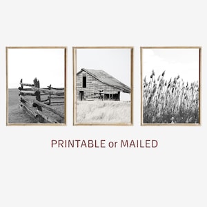 Farmhouse Black and White Set of 3 Photo Printable or Mailed, Southwest Barn Fence Wheat Rustic Wall Decor, Country Farm Rural Modern Print