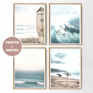 Set of 4 Surfing Prints, Surf Ocean Waves Photo Wall Art Printed and Shpped Surfers Beach Print Surfboard California Coastal Wall Decor