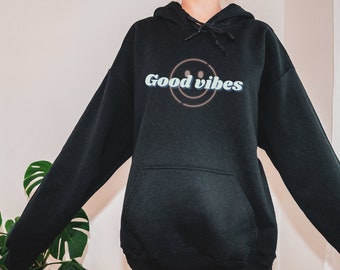 Bluza z kapturem Good Vibes | Bluza z kapturem plażowym | Modne bluzy z kapturem | Bluza z kapturem Words on | Bluza z kapturem Tumblr w dużym rozmiarze