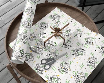 Papel de regalo para tarta de cumpleaños del zodíaco / Papel de regalo de lujo / Papel de regalo ecológico / Papel de regalo de cumpleaños / Papel de regalo de moda / Imprescindible para cumpleaños