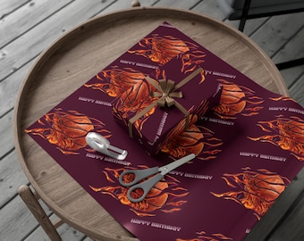 Flaming Basketballs Gift Wrap | Luxury Gift Wrap | Eco-Friendly | Birthday Wrapping Paper | Trendy Kids Gift Wrap | Birthday Must-Have