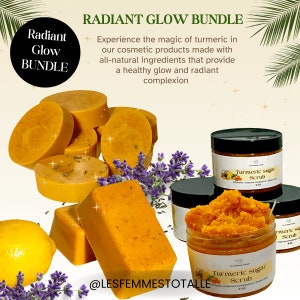 Turmeric Radiant Glow BUNDLE, turmeric body sugar scrub, turmeric soap bar, Turmeric beauty products, Turmeric SKINCARE