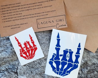 Naklejka na zamówienie Rock On, Skeleton Rock On Hand, Naklejka na róg dłoni, Naklejka na róg diabła, Wodoodporna naklejka na kubek, Naklejka na samochód, Naklejka na laptopa
