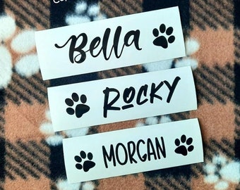 Custom Paw Print Decal, Pet Name Decal, Dog Bowl Label, Cat Bowl Label, Personalized Pet Accessories, Dog Name Sticker Decal, Cat Name Decal