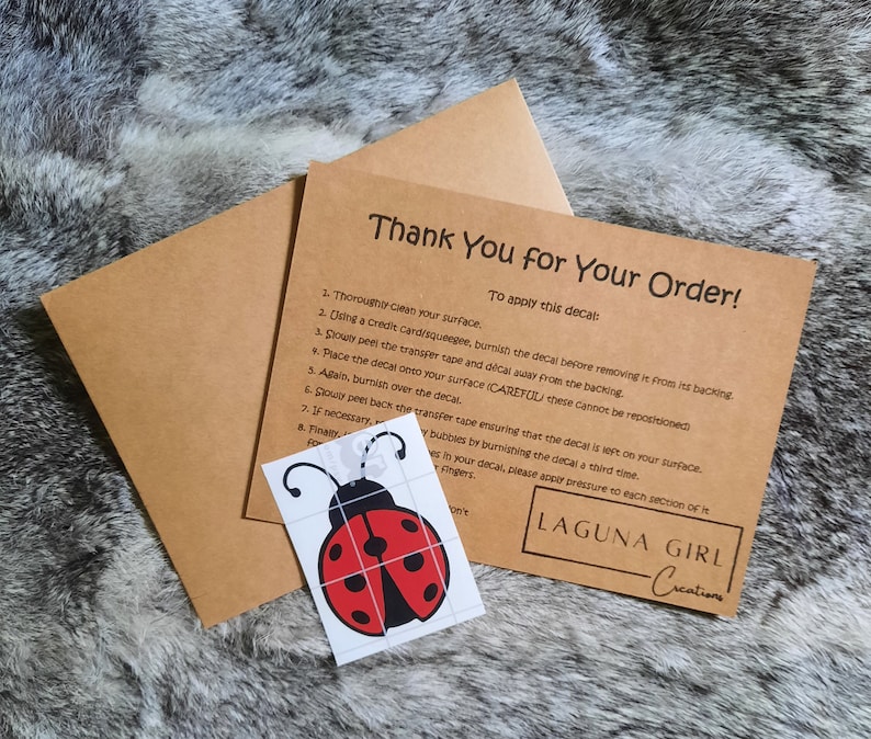 Normal Red and Black Vinyl Lady Bug Decal. Comes with transfer tape already applied and an instruction card