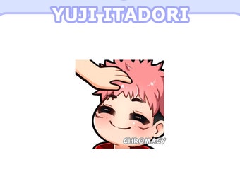May include: A cartoon illustration of a pink-haired boy with a red shirt, smiling and looking up. A hand is gently touching the top of his head.