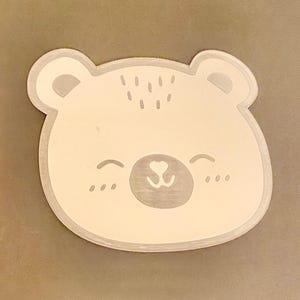 Mini Engraved Bear-Shaped Mirror for Nursery or Kids Room, Cute Acrylic Animal Mirror, Shelf Decor or Wall Hanging