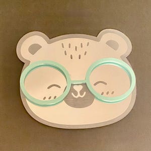 Mini Engraved Bear-Shaped Mirror with Glasses for Nursery or Kids Room, Cute Acrylic Animal Mirror, Shelf Decor or Wall Hanging