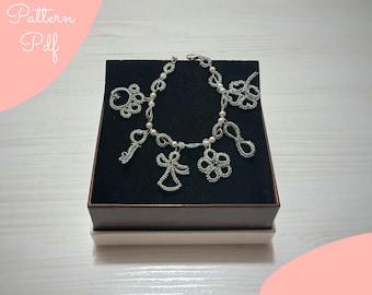 Tatting Customizable Bracelet with Charms Pattern PDF | Schema Braccialetto Personalizzabile con Charms in Chiacchierino PDF Eng - Ita