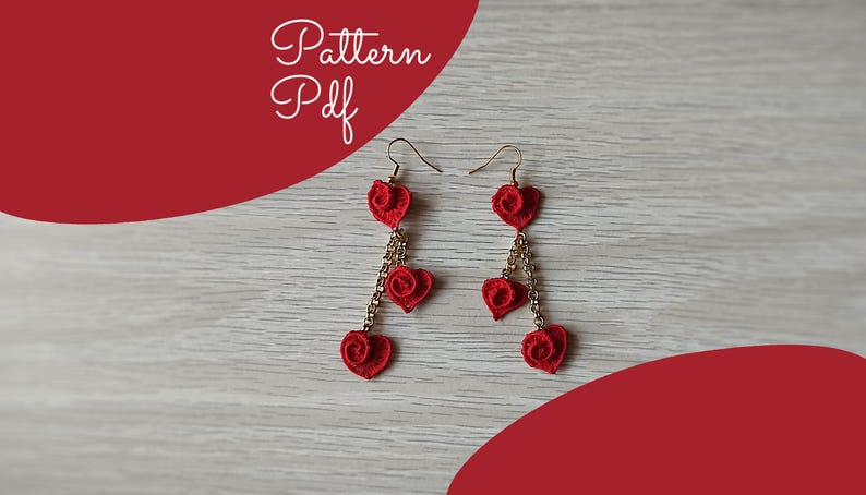 Tatting Falling Hearts Earrings Pattern: PDF Tutorial (Eng-Ita) image 1
