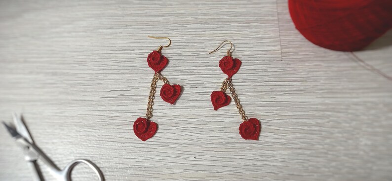 Tatting Falling Hearts Earrings Pattern: PDF Tutorial (Eng-Ita) image 2