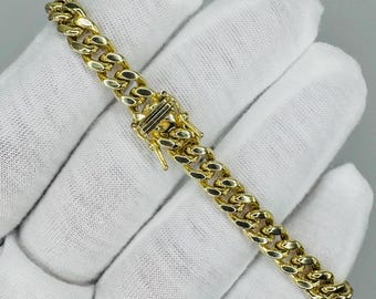 10k Solid Yellow Gold Miami Cuban Link Bracelet 7mm Thick, 8 Inch