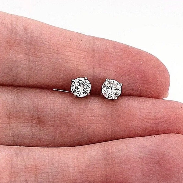 1.6Ct Round Cut Certified FL/D Moissanite Solitaire Stud Earrings 14K White Gold