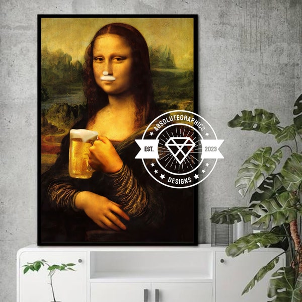 Witzige Mona Lisa - Einzigartige Semi Glanz Poster -humorvolle Wanddeko– Lächeln Sie mit verschiedenen Interpretationen der Kunstgeschichte