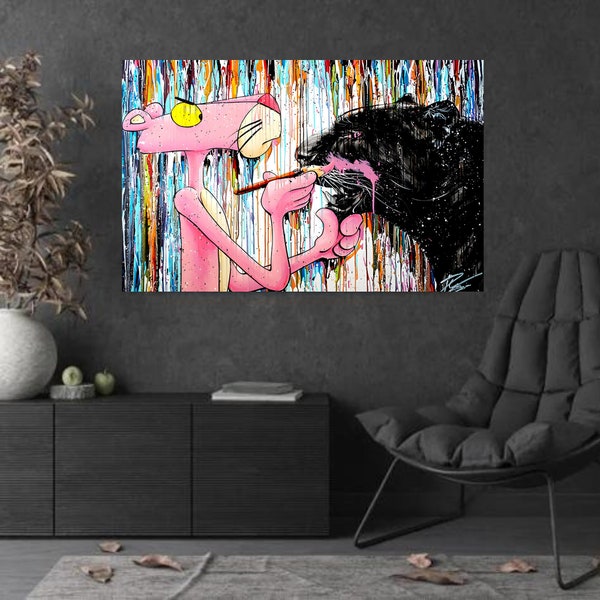 Pink Panther Black Panther Canvas Colorful Wall Art Artwork Pop Culture Decor Gift Idea Home Decor