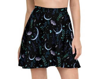 MAGICAL MOON & MOTH Skater Skirt, Nature inspired Skirt, Cottagecore Floral Skirt, Fairycore Garden Moth Skater Skirt, Butterfly Skirt