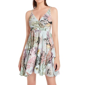 TROPICAL CORAL REEF Women's cami short dress, Ocean Slip Dress, Tropical Fish Summer Dress, Sealife Sundress, Underwater Elegant Sun dress