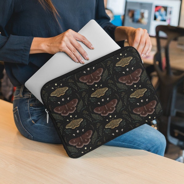 MAGICAL EMPEROR MOTH Laptop Sleeve, Mystical Celestial Padded Laptop Bag, Witchy Eclectic iPad Tablet Cover, Moon Moth MacBook Travel Case