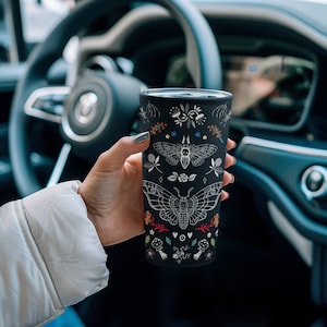 WITCHY FOREST 20 oz Tumbler, Mystical Creatures Insulated Travel Mug with Animal Skeletons & Wildflowers, Gothic Large Coffee Mug with lid