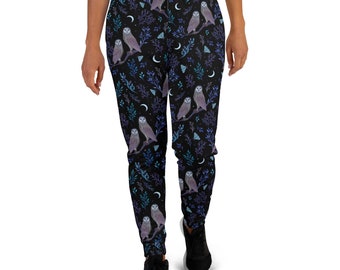 Pantalones deportivos reciclados OWLS in the MOONLIGHT, pantalones deportivos Forest Birds, ropa de otoño, pantalones Mystical Owl, pantalones deportivos Witchy