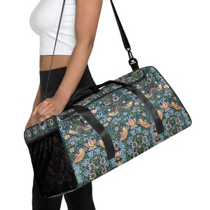 STRAWBERRY THIEF William MORRIS Bohemian Large Duffle Bag, Boho Flowers Waterproof Duffle bag, Retro Floral Overnight Bag, Weekender Bag
