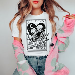 THE LOVERS Skeleton Tarot Card T-shirt, Witchy T-Shirt, Sassy Witch Tee, Funny Valentine’s Gift, Hilarious Tarot Card, Whimsigoth shirt