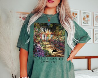 MONET Garden Cat Comfort Colors® T-shirt, Funny Black Cat Shirt, Claude MONET inspired Shirt, Famous Artist Humorous Reproduction Tee
