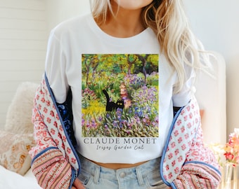 MONET Irises Garden Cat Comfort Colors® T-shirt, Funny Black Cat Shirt, Claude MONET inspired Shirt, Famous Artist Humorous Reproduction Tee