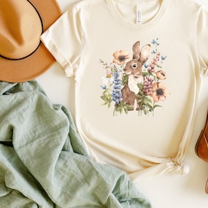 FLORAL BUNNY Shirt,  Rabbit T-shirt, Cottagecore T-shirt, Animal lover gift, Summer Garden shirt, Nature Lover gift, Gift for Mother