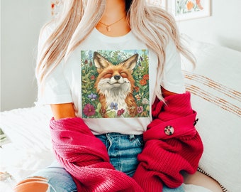SMILING FOX T-shirt, Cottagecore Fox Shirt, Floral Fox t-shirt, Wildlife Shirt, Animal Lover Gift, Forestcore Tee, Woodland Friends Shirt